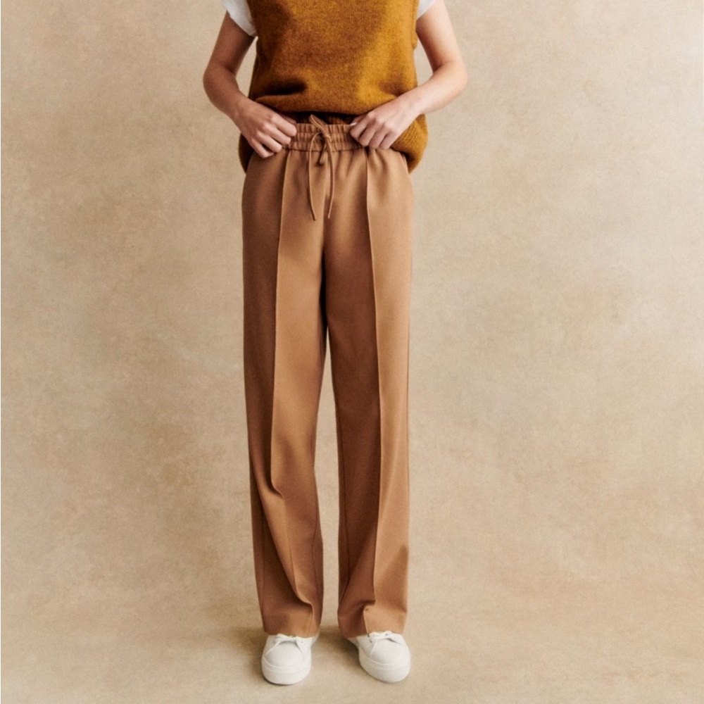 Sezane Tan Pleated Trousers